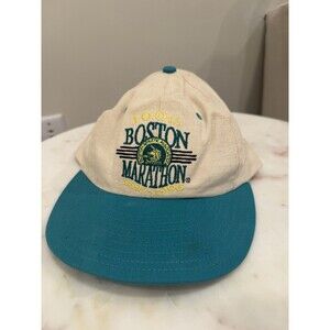 1996 Boston Marathon 100th Anniversary Cap Vintage Teal Cream Snapback Hat Cap
